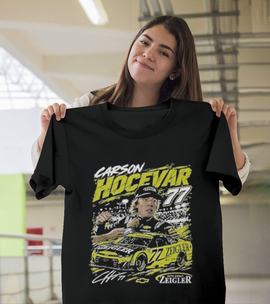 Carson Hocevar 77 Cartoon Race Car And Driver T-Shirt