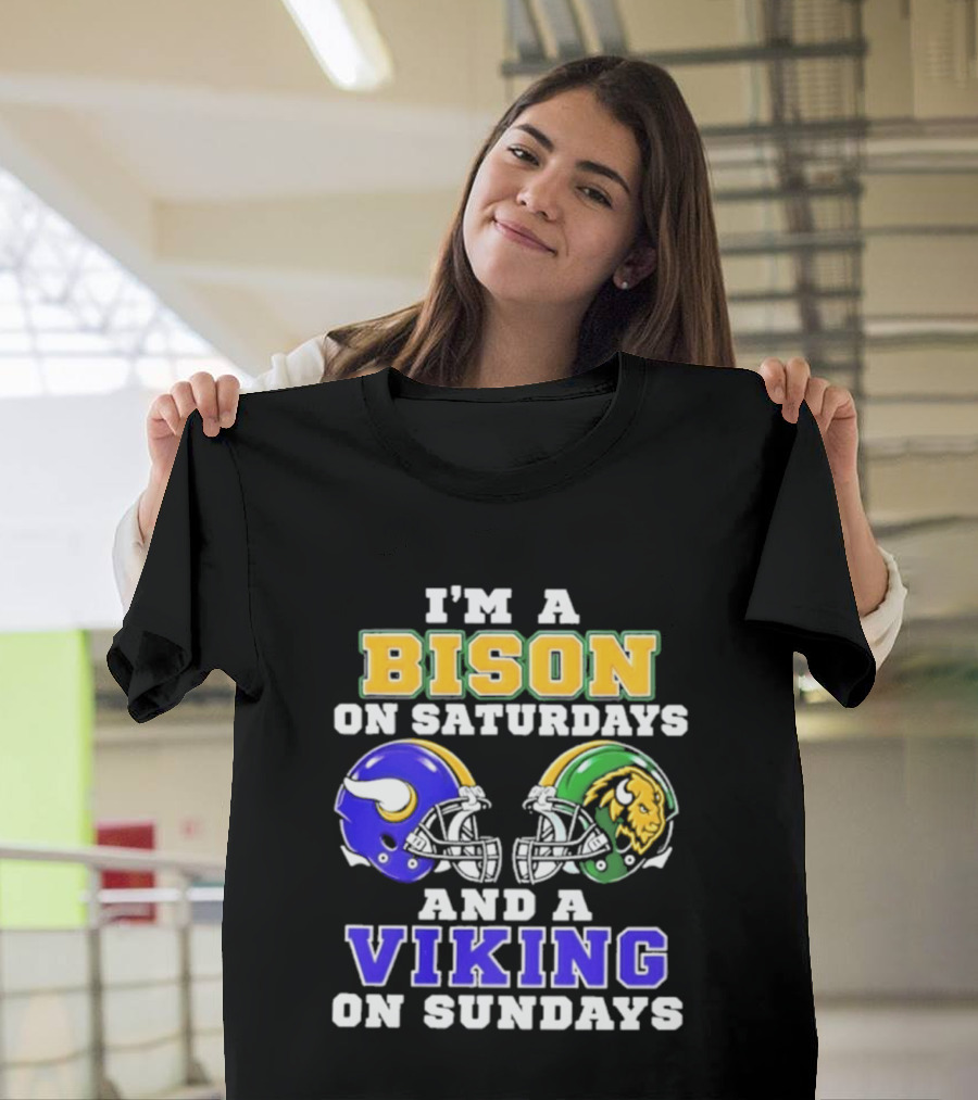 I'm A Bison On Saturdays And A Viking On Sundays Football Helmet T-Shirt