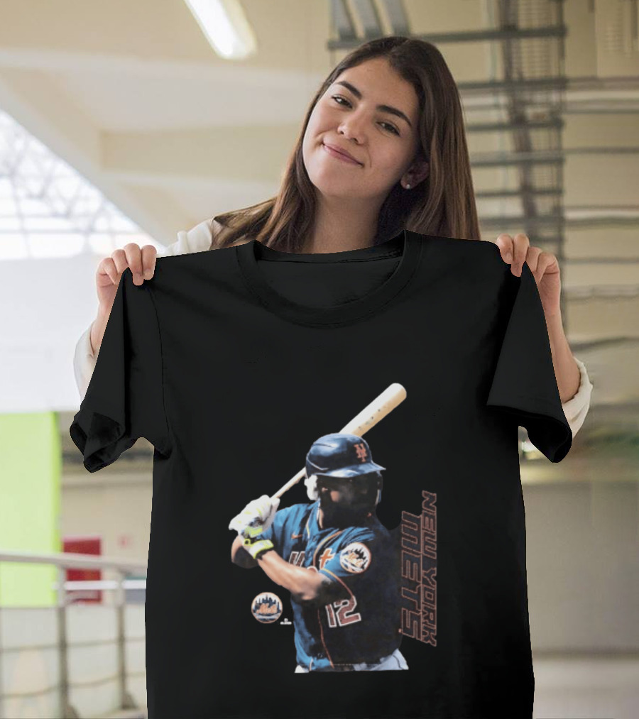 Francisco Lindor New York Mets MLB Number 12 Baseball Batting Action T-Shirt
