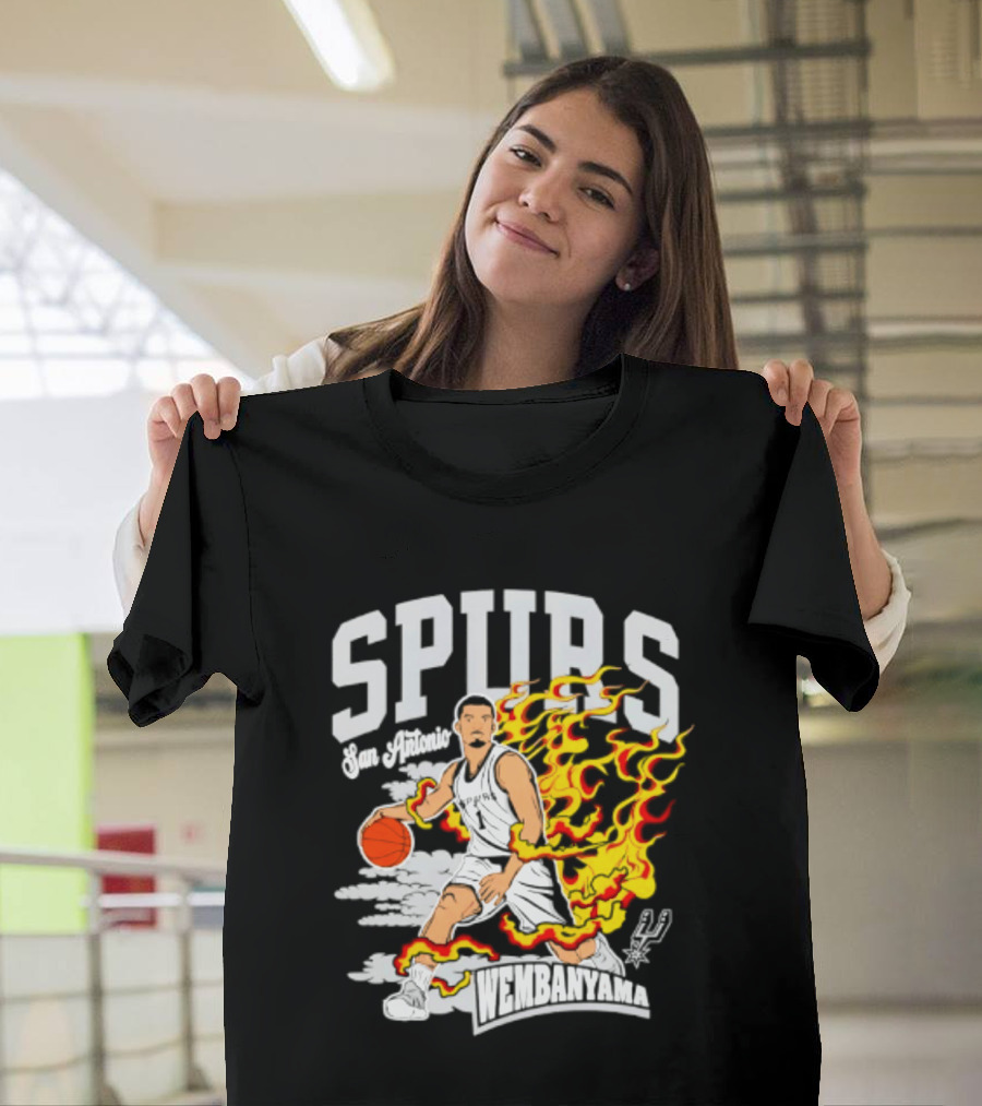 San Antonio Spurs Victor Wembanyama Fired Up Basketball Flames T-Shirt
