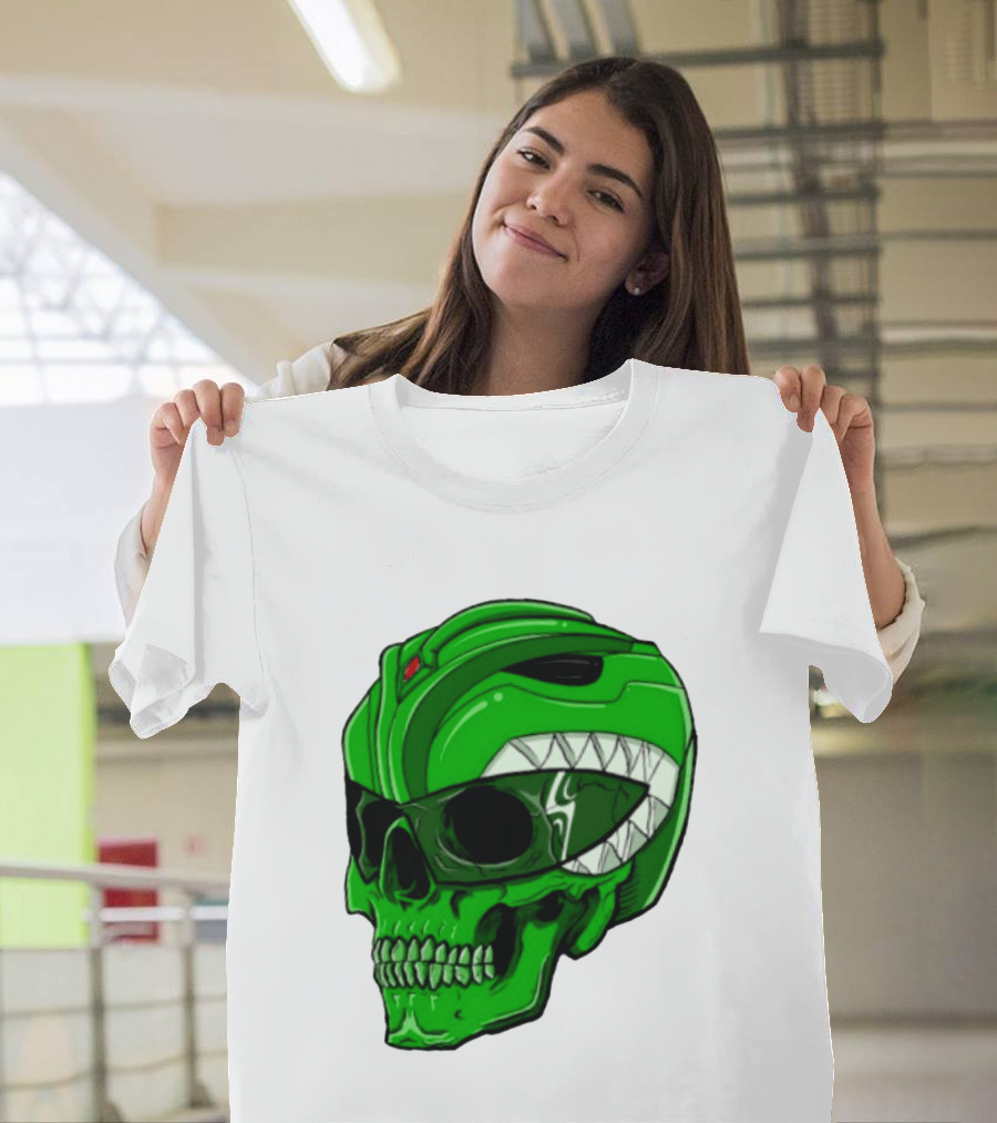 Mighty Morphin Power Rangers Green Ranger Zombie Skull Helmet Mashup T-Shirt