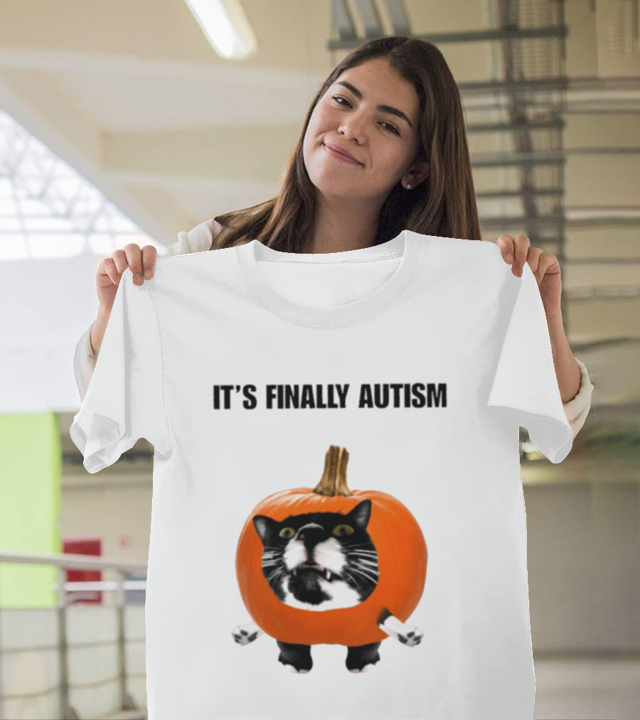 It's Finally Autism Cat Pumpkin T-Shirt