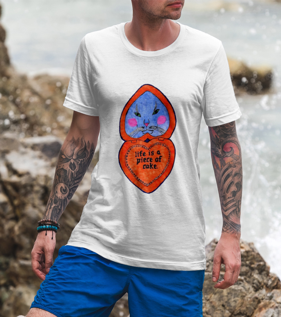 Life Is A Piece Of Cake Cat Heart Mirror T-Shirt