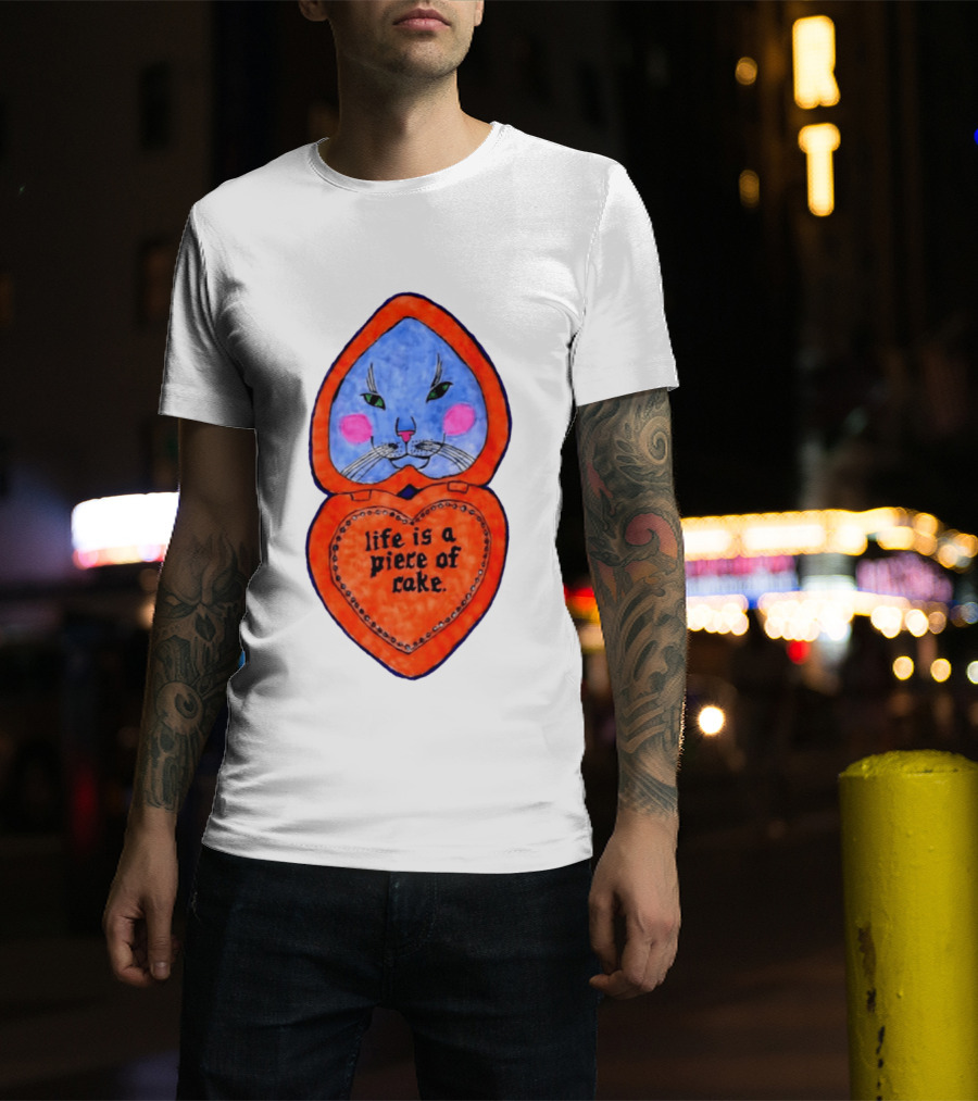 Life Is A Piece Of Cake Cat Heart Mirror T-Shirt