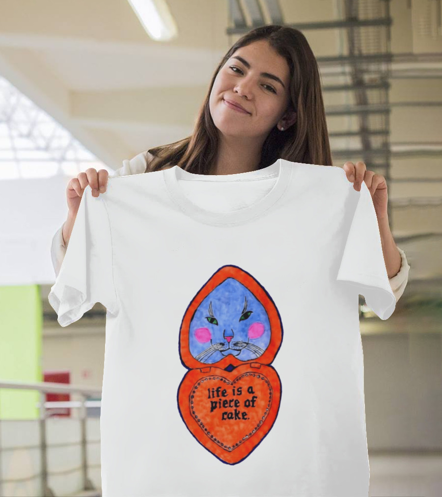 Life Is A Piece Of Cake Cat Heart Mirror T-Shirt