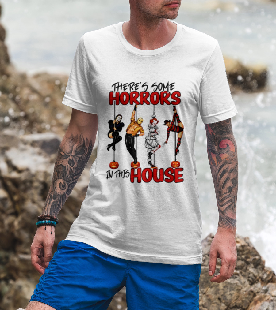 There's Some Horrors In This House Halloween Characters Pumpkin Poles T-Shirt
