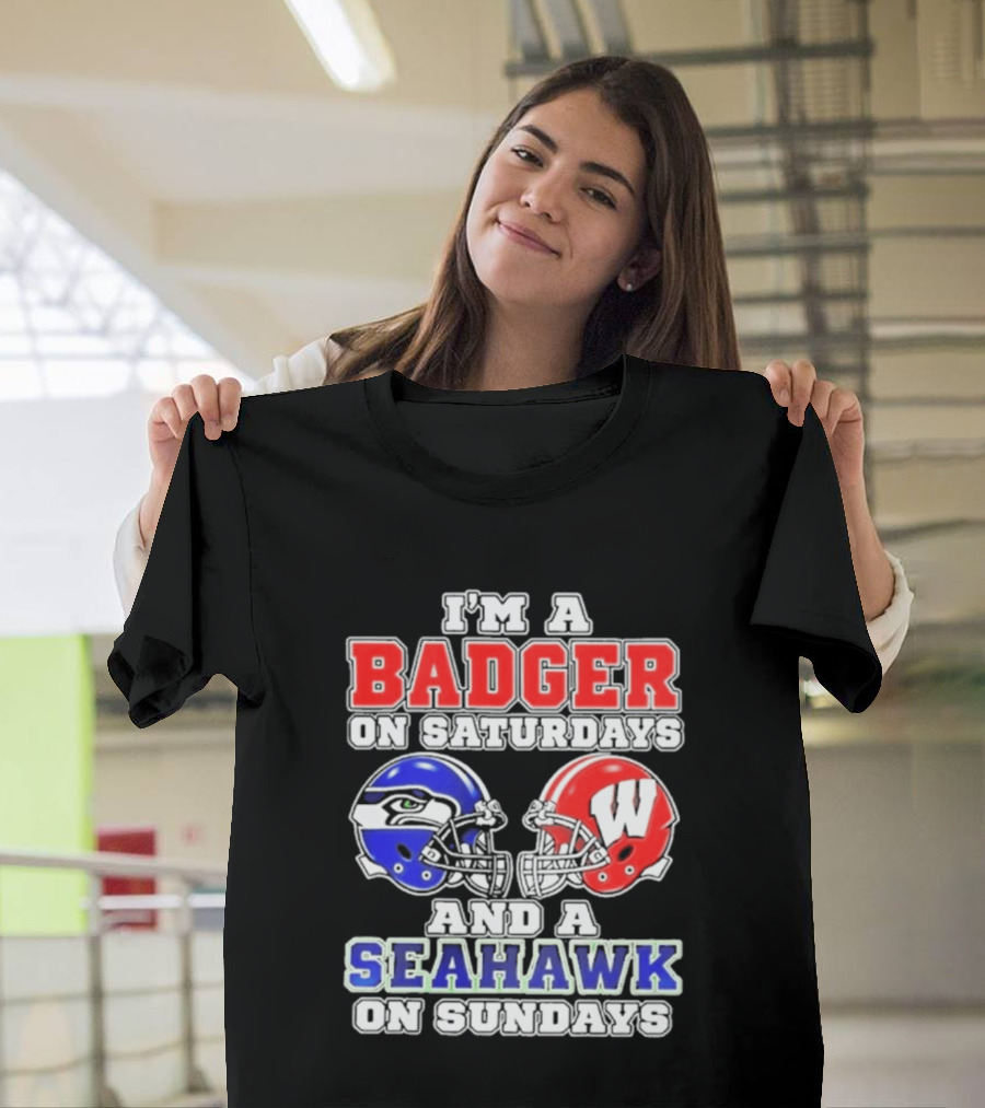 I'm A Badger On Saturdays And A Seahawk On Sundays Helmet T-Shirt