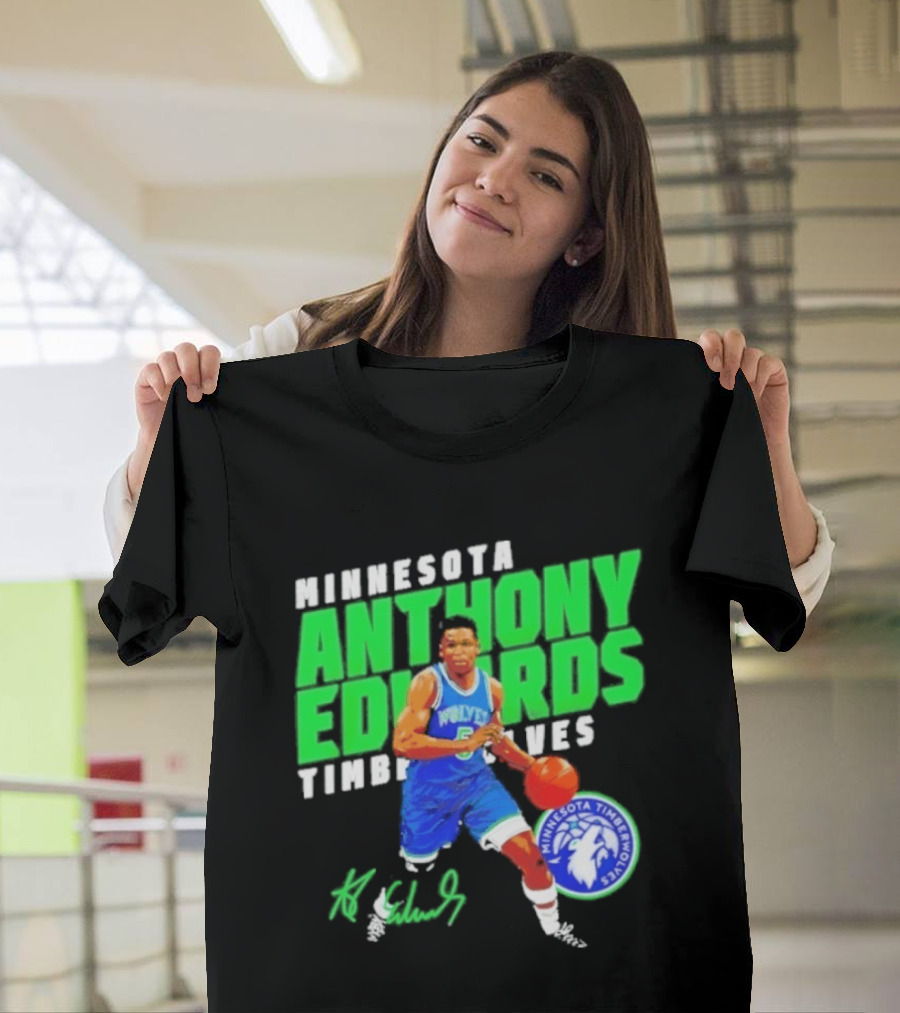 Minnesota Anthony Edwards Timberwolves Basketball Player Signature T-Shirt
