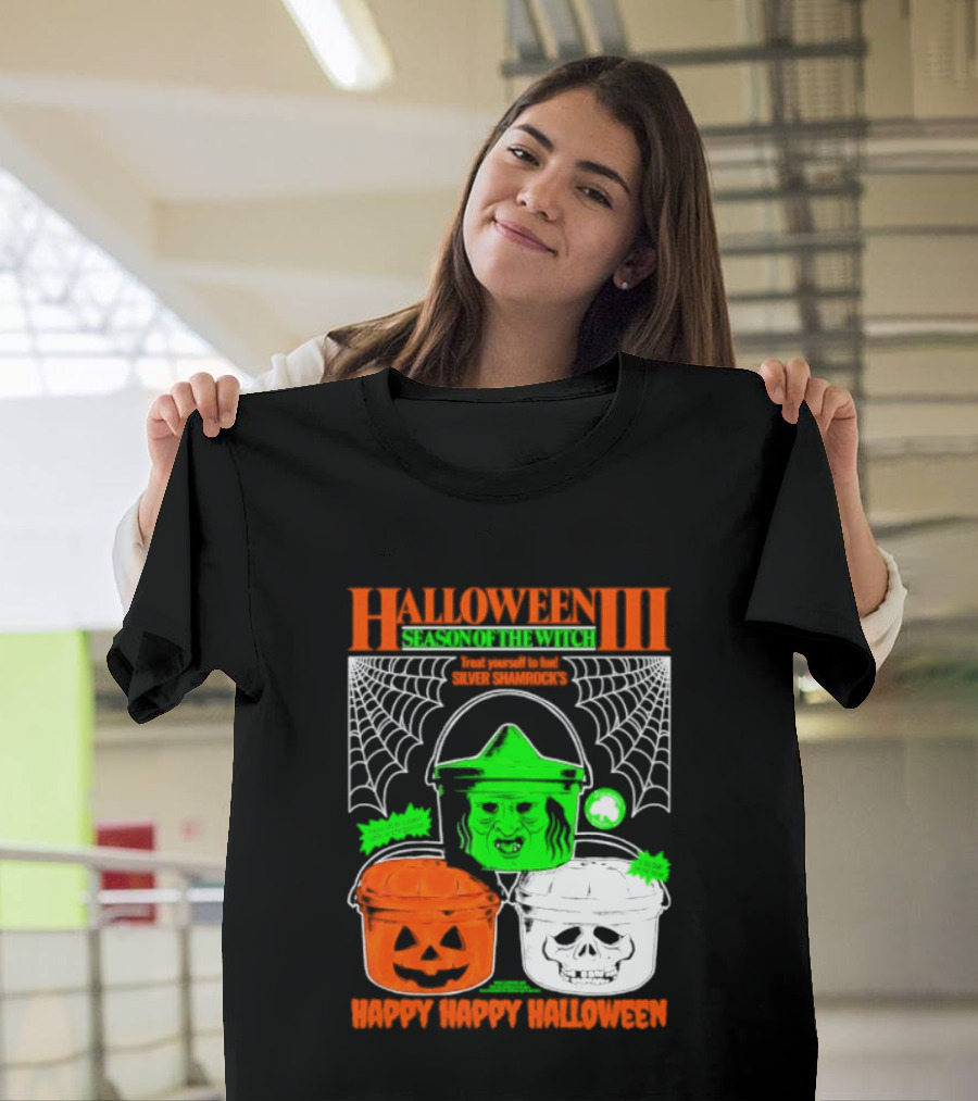 Halloween III Season Of The Witch Silver Shamrock Pumpkin Skull Witch Buckets Happy Happy Halloween T-Shirt