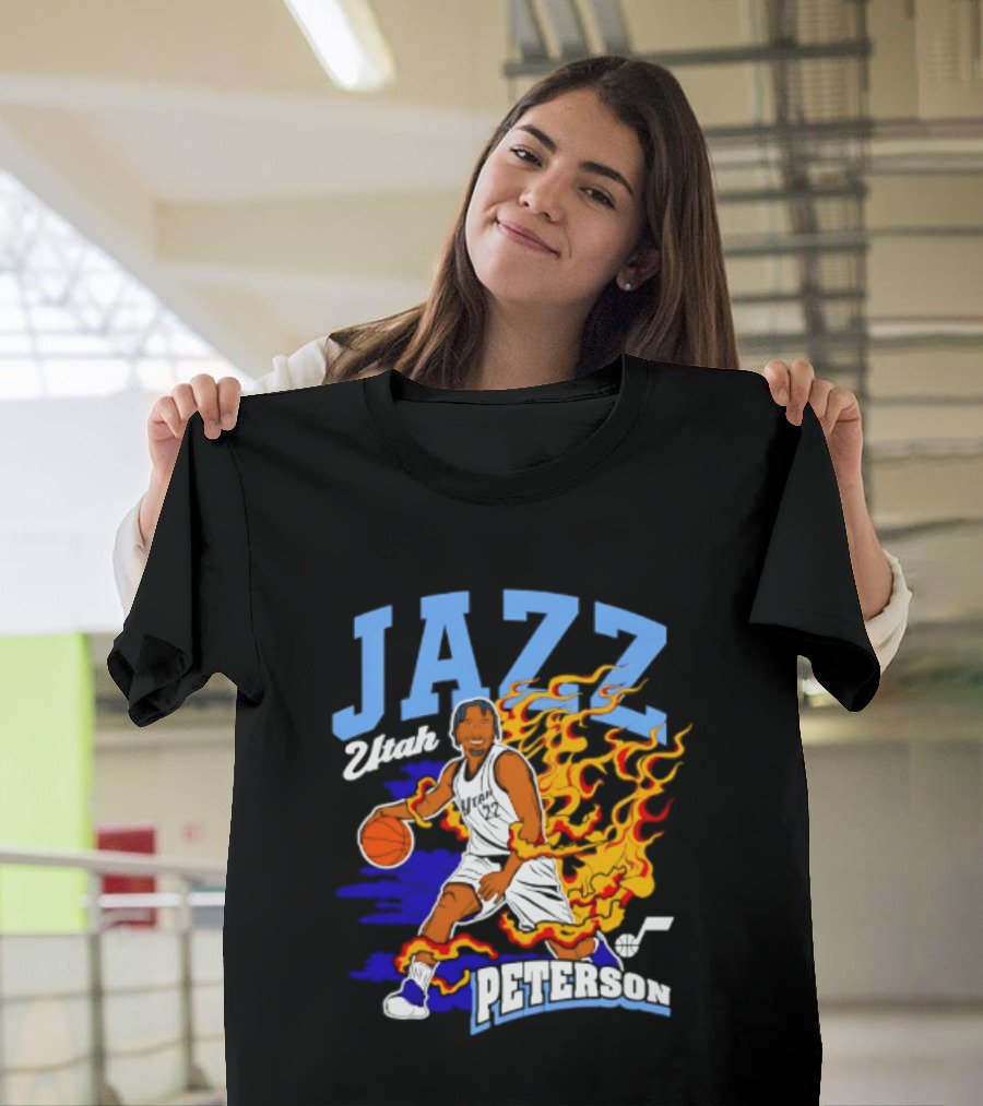 Utah Jazz Darryn Peterson Fiery Basketball Action Fan T-Shirt
