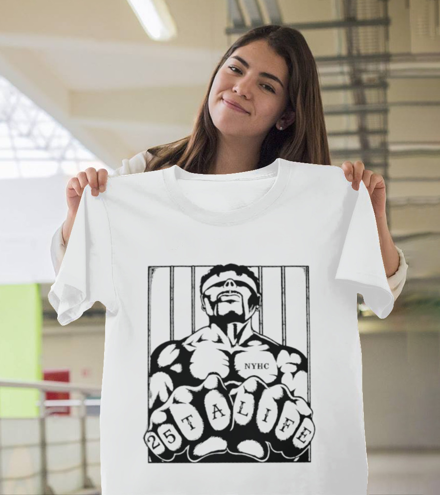 25 Ta Life NYHC Hardcore Punk Band Tattoo Fists Prison Bars T-Shirt