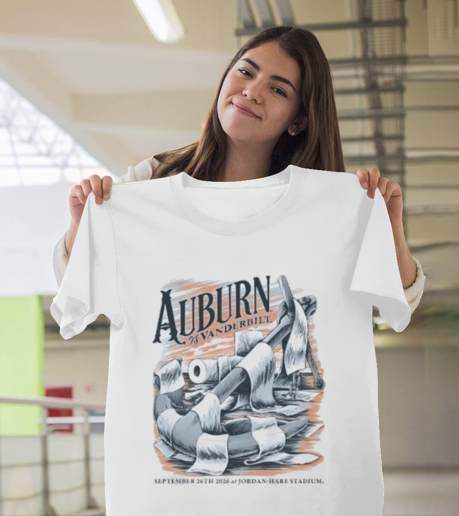 Auburn Vs Vanderbilt September 26th 2026 Jordan Hare Stadium Gameday Football Matchup Toilet Paper War Scene T-Shirt