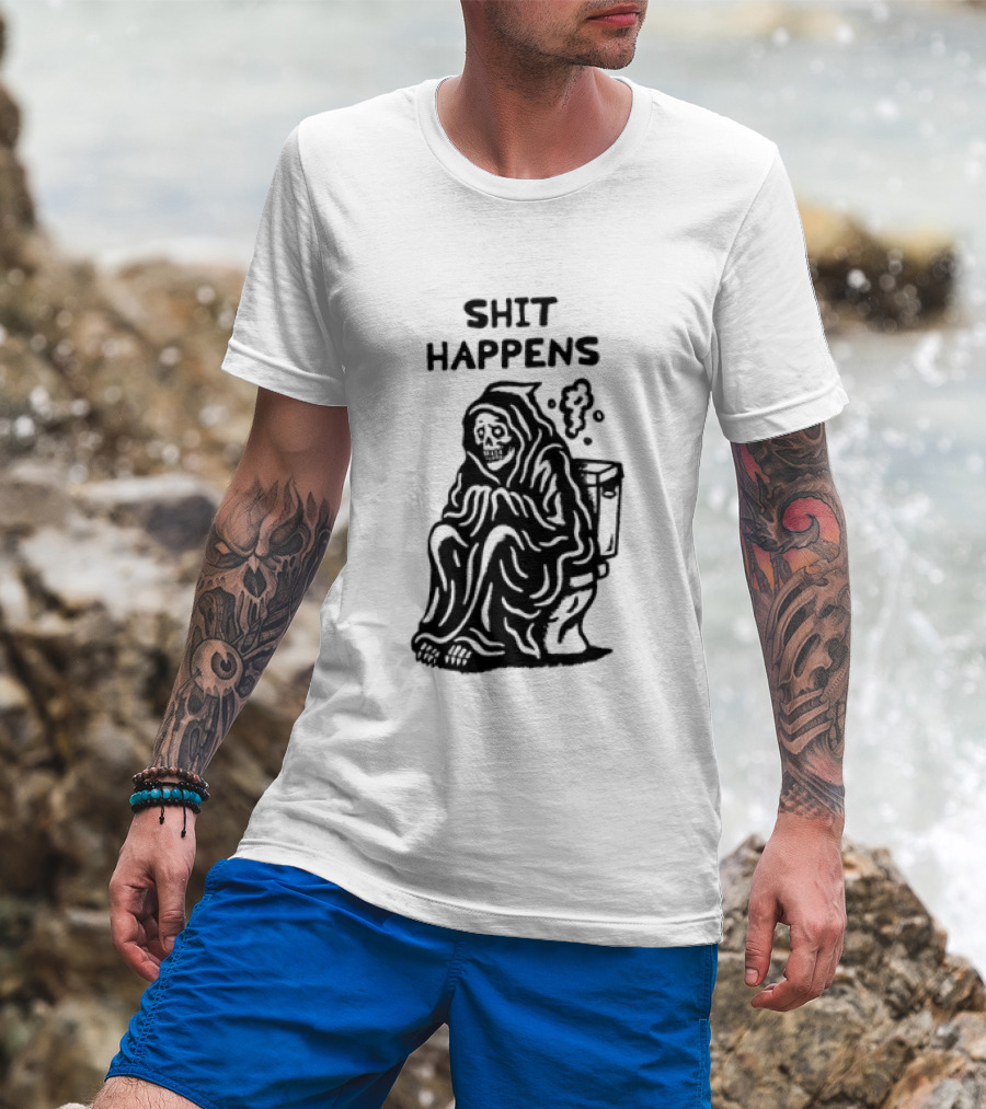 Shit Happens Grim Reaper Skeleton On Toilet T-Shirt