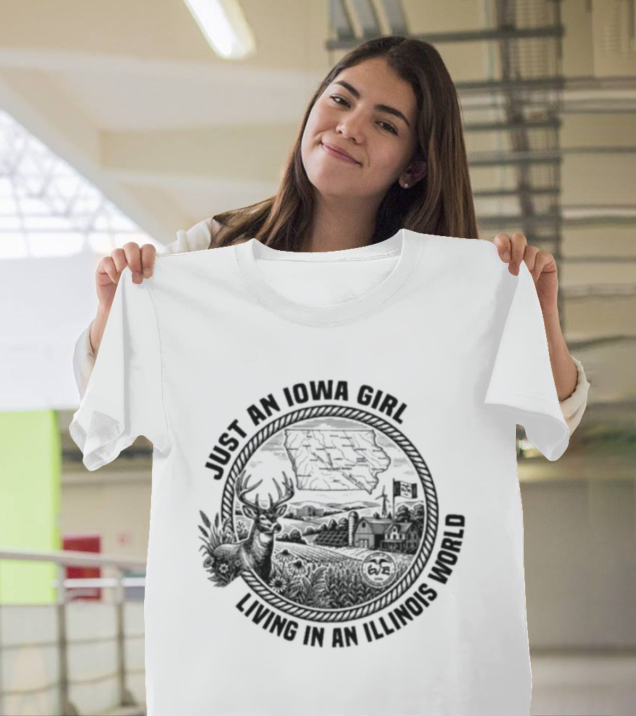 Just An Iowa Girl Living In An Illinois World Retro Farm Landscape T-Shirt