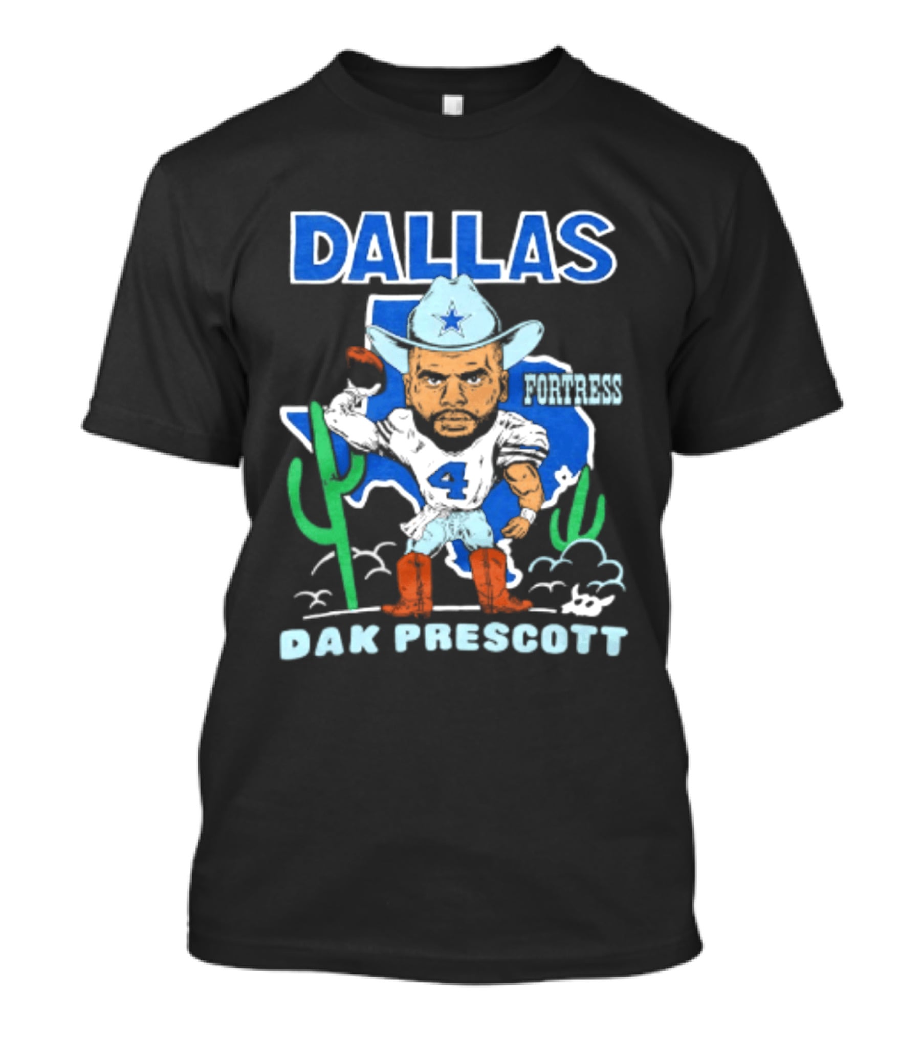Dallas Cowboys Dak Prescott 4 Player Caricature With Cowboy Hat And Cactus T-Shirt