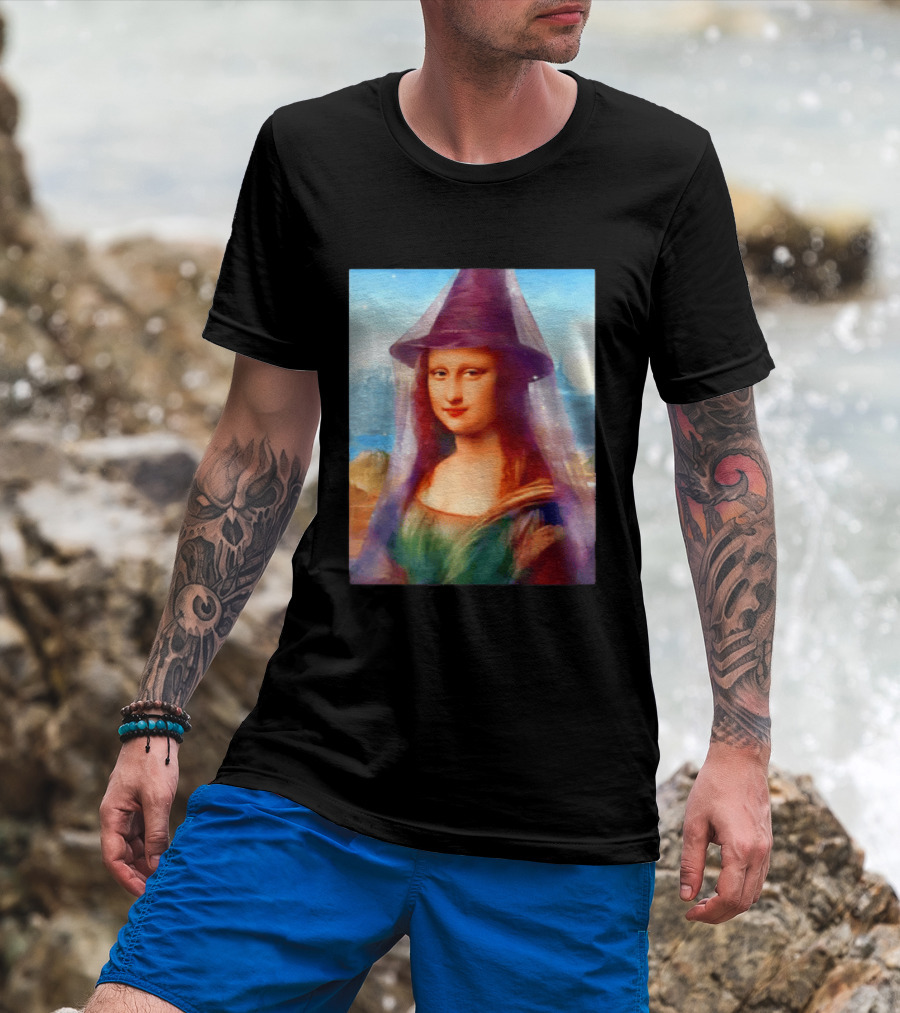 Mona Lisa Witch Hat Magical Painting Twist T-Shirt