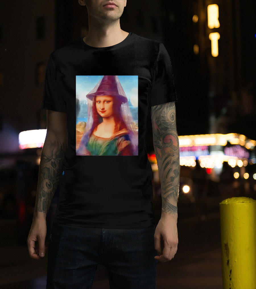 Mona Lisa Witch Hat Magical Painting Twist T-Shirt