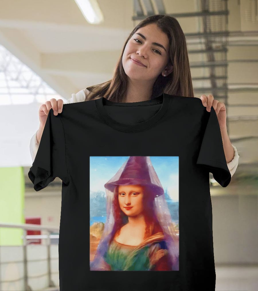 Mona Lisa Witch Hat Magical Painting Twist T-Shirt
