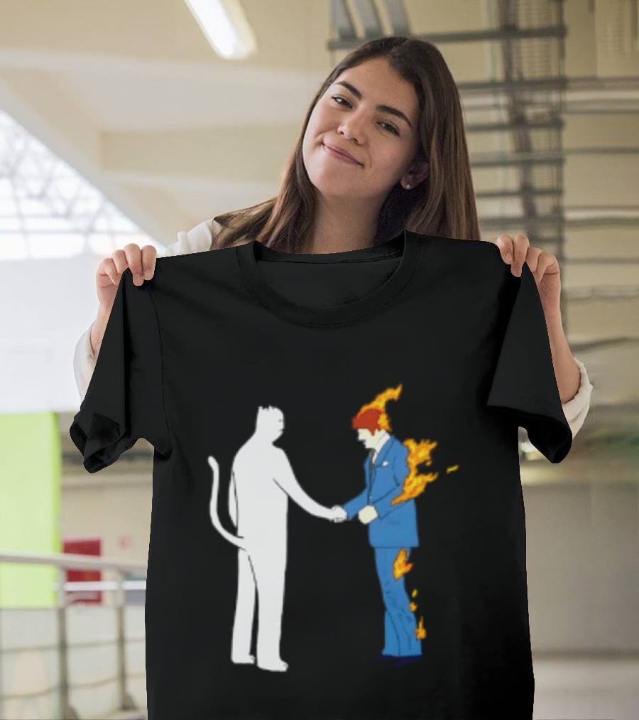 Rip N Dip Cat Handshake Burning Man Suit On Fire T-Shirt