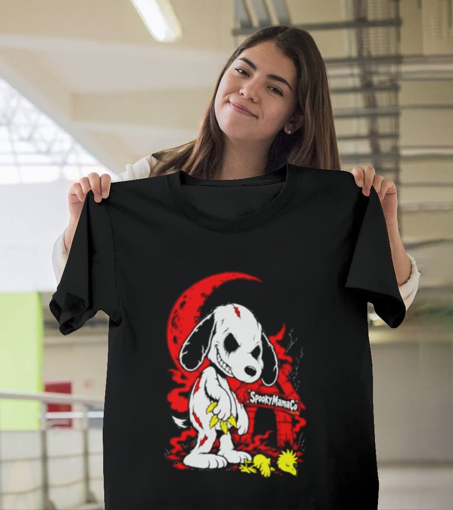 SpookyMamaCo Zombie Snoopy Woodstock Red Moon Halloween T-Shirt