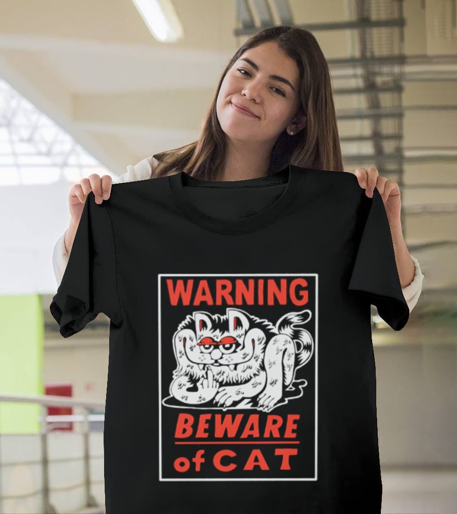 Warning Beware Of Cat Halloween Creepy Eyes T-Shirt
