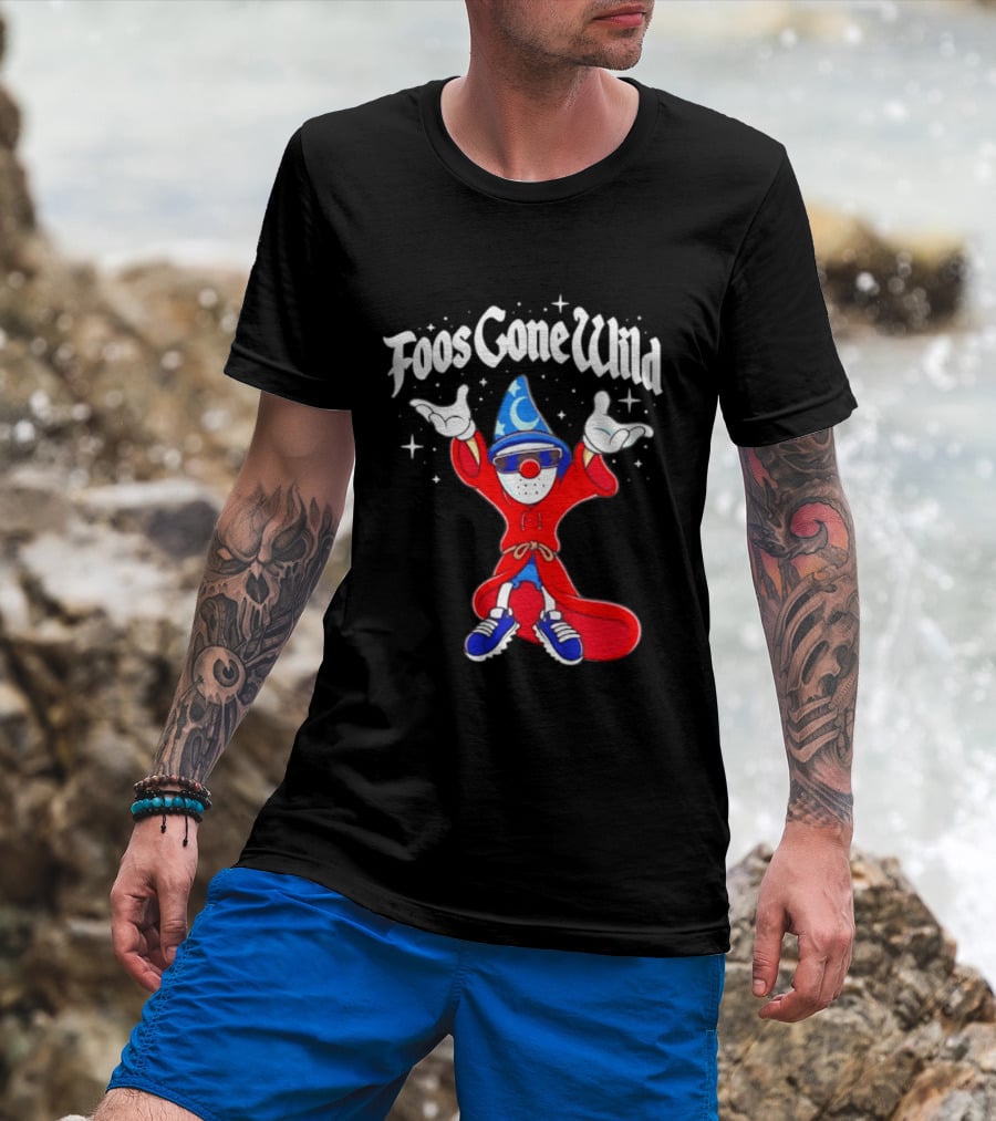 Foos Gone Wild Wizard Streetwear Cartoon Character With Blue Hat And Sunglasses T-Shirt
