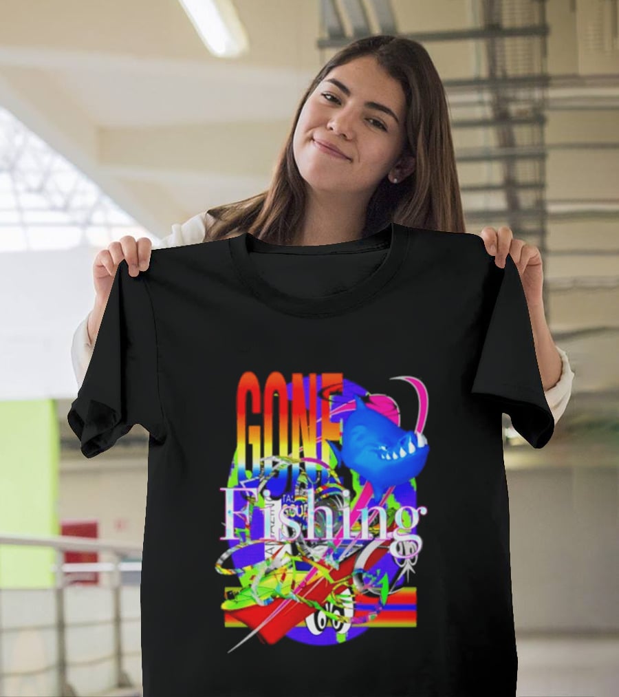 Gone Fishing Shark Rainbow Kayak Adventure T-Shirt