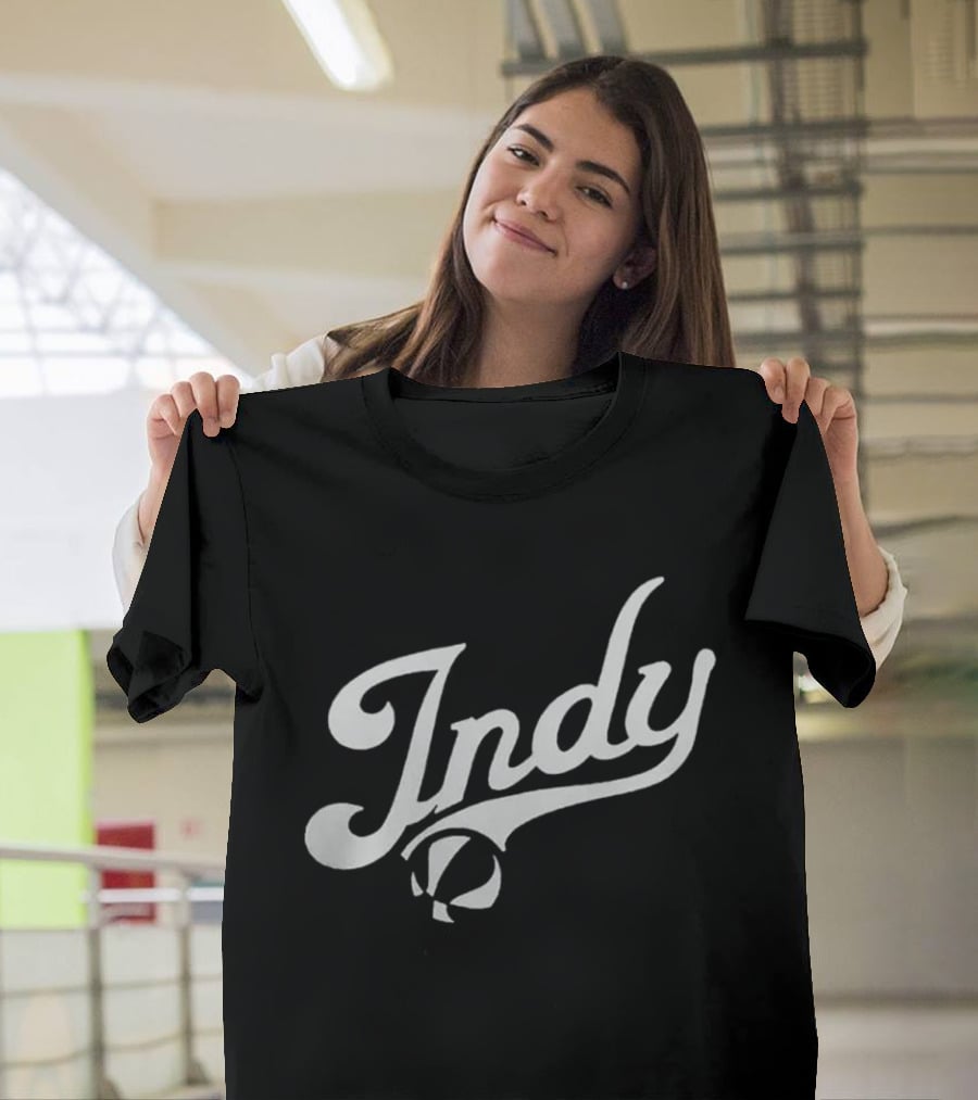 Indy Basketball Script Style With Iconic Ball Motif T-Shirt