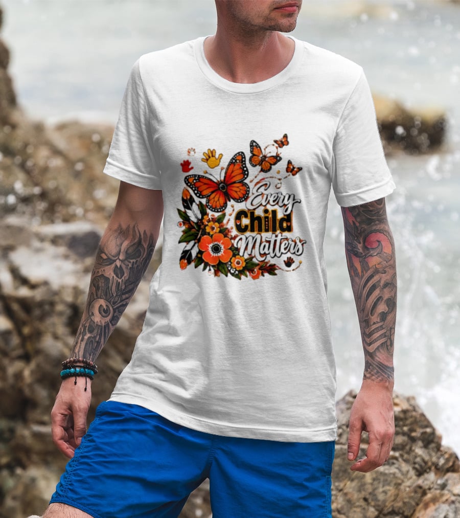 Every Child Matters Orange Butterfly Native Floral Anti Bully Kindness T-Shirt