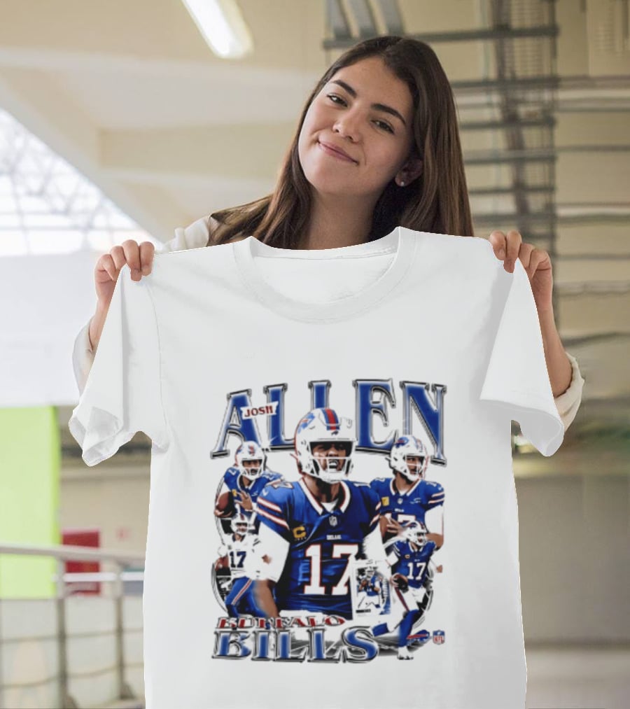 Josh Allen Buffalo Bills NFL Player Collage Featuring Number 17 Football Star T-Shirt