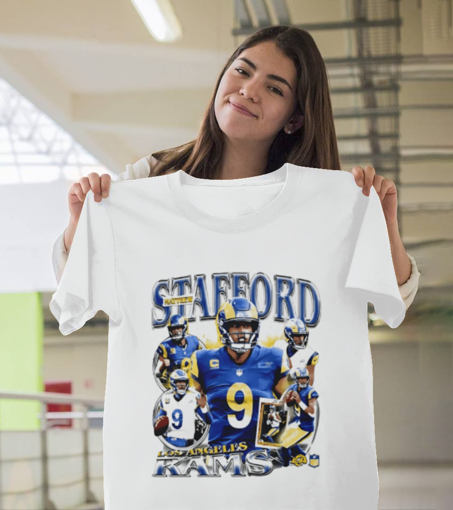 Matthew Stafford Los Angeles Rams 2026 Player Collage Number 9 Helmet Action Photos T-Shirt