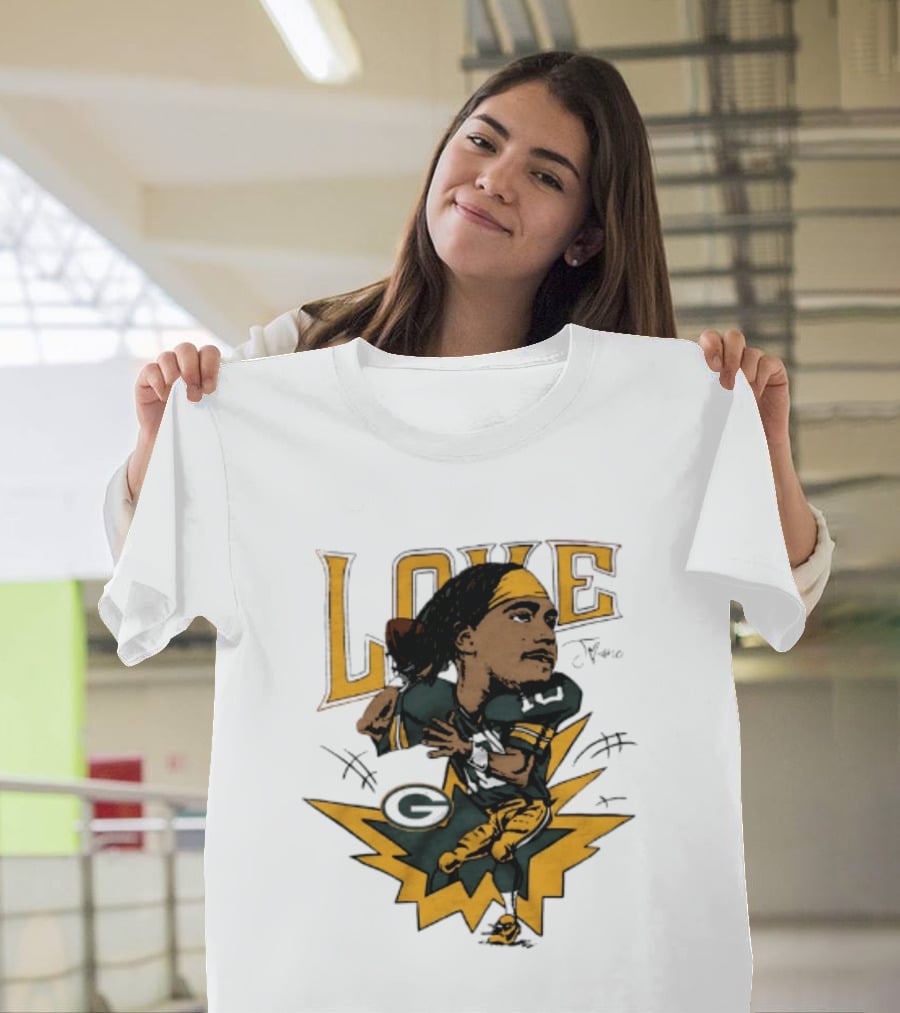 Green Bay Packers Jordan Love Caricature Football Star T-Shirt