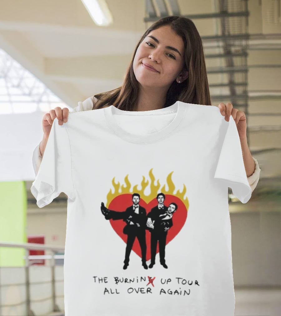 Jonas Brothers Burnin' Up Tour All Over Again Heart Flames Silhouette 2026 T-Shirt