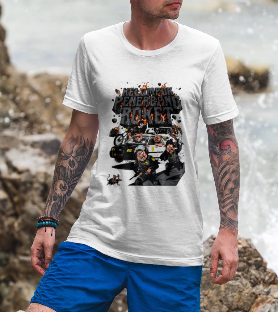 Kelompok Penerbang Roket Pig Police Bastard Burning Riot Scene T-Shirt