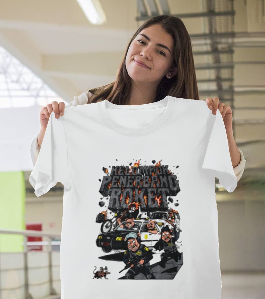 Kelompok Penerbang Roket Pig Police Bastard Burning Riot Scene T-Shirt
