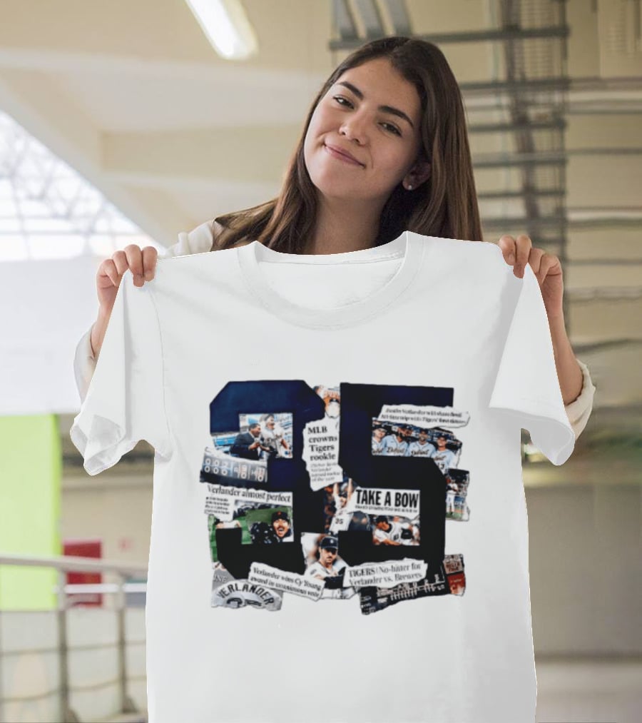 Justin Verlander MLB Crowns Tigers Rookie No Hitter Collage 35 T-Shirt