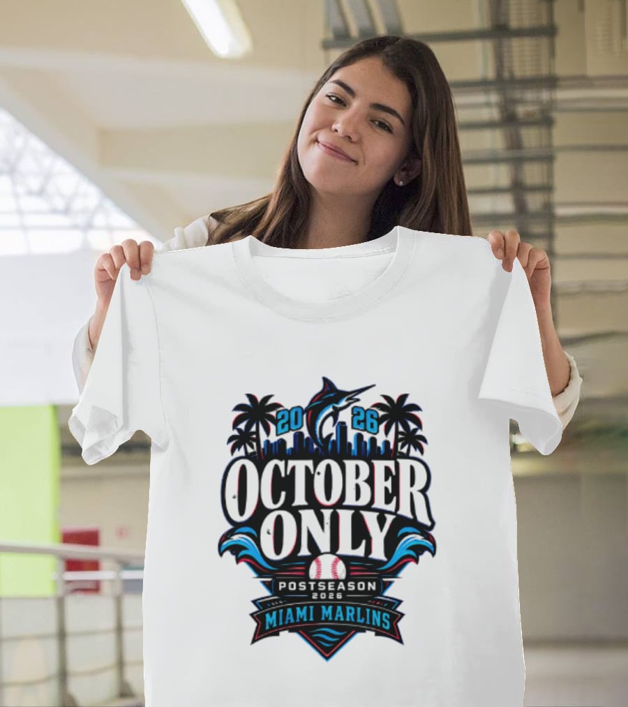 Miami Marlins 2026 October Only Postseason Baseball Palms Cityscape T-Shirt