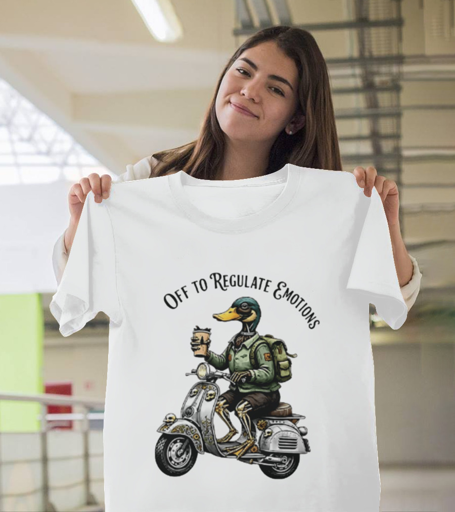 Off To Regulate Emotions Duck Scooter Coffee Adventure T-Shirt