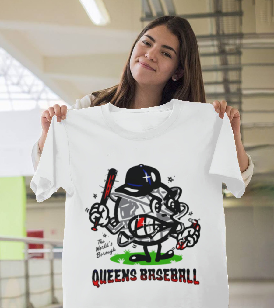 Queens Baseball The World's Borough Hot Dog Baseball Cap Cartoon T-Shirt