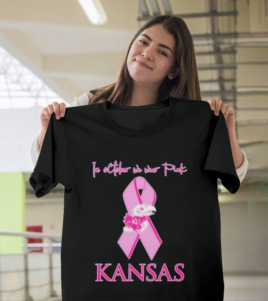 Kansas Jayhawks NCAA Football In October We Wear Pink Breast Cancer Awareness T-Shirt