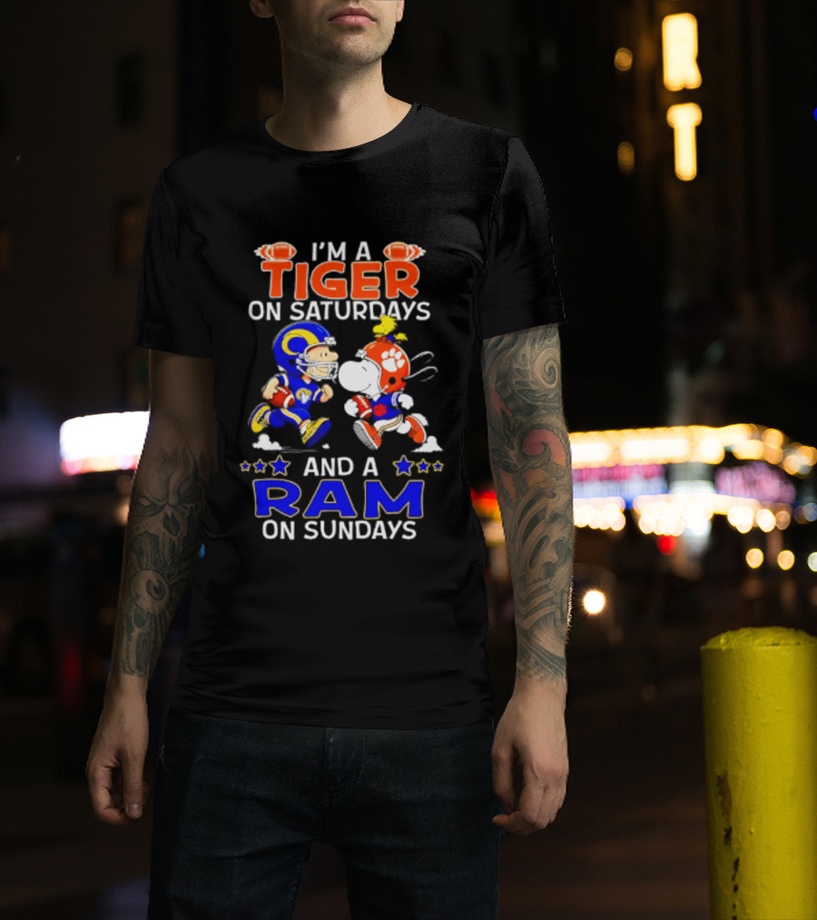 Peanuts I'm A Tiger On Saturdays And A Ram On Sundays Football Fans T-Shirt
