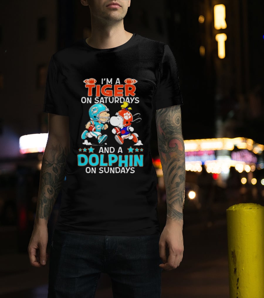 I'm A Tiger On Saturdays And A Dolphin On Sundays Peanuts Football T-Shirt
