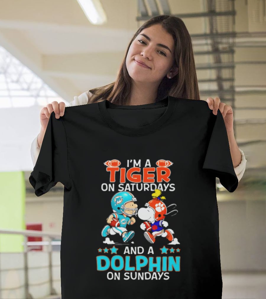 I'm A Tiger On Saturdays And A Dolphin On Sundays Peanuts Football T-Shirt