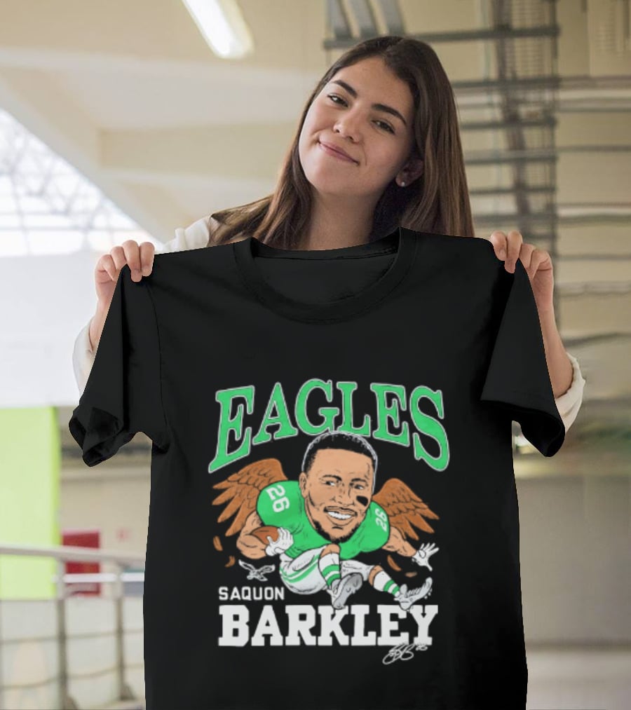 Eagles Saquon Barkley Caricature Green Wings 26 T-Shirt
