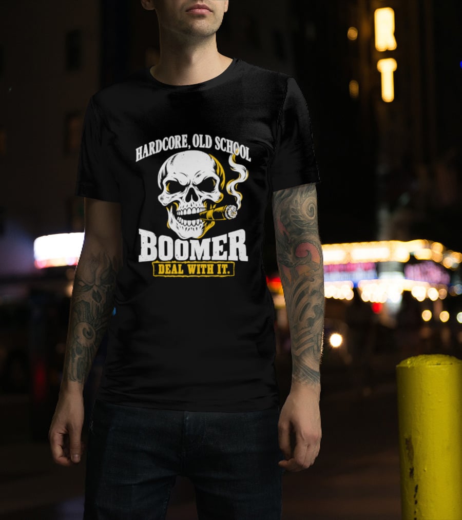 Hardcore Old School Boomer Skull Smoking Deal With It T-Shirt
