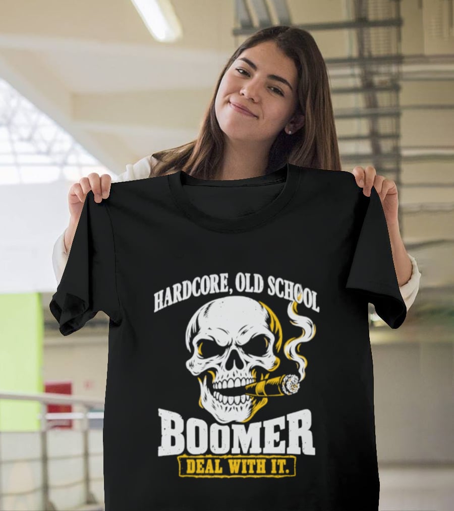 Hardcore Old School Boomer Skull Smoking Deal With It T-Shirt