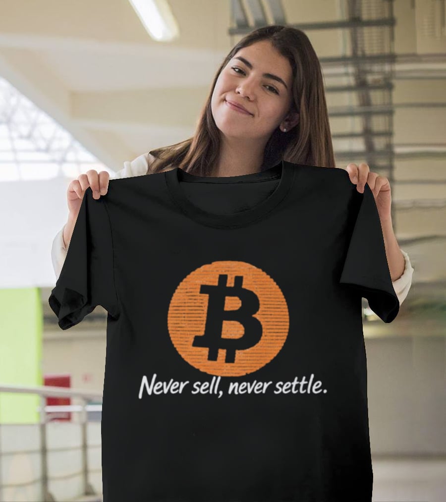 Bitcoin Never Sell Never Settle Orange B T-Shirt