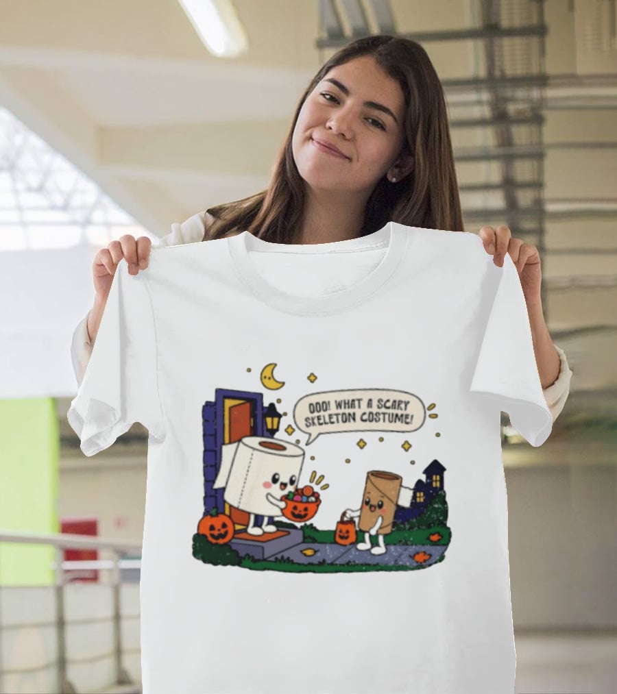 What A Scary Skeleton Costume Toilet Paper Trick Or Treat Halloween T-Shirt