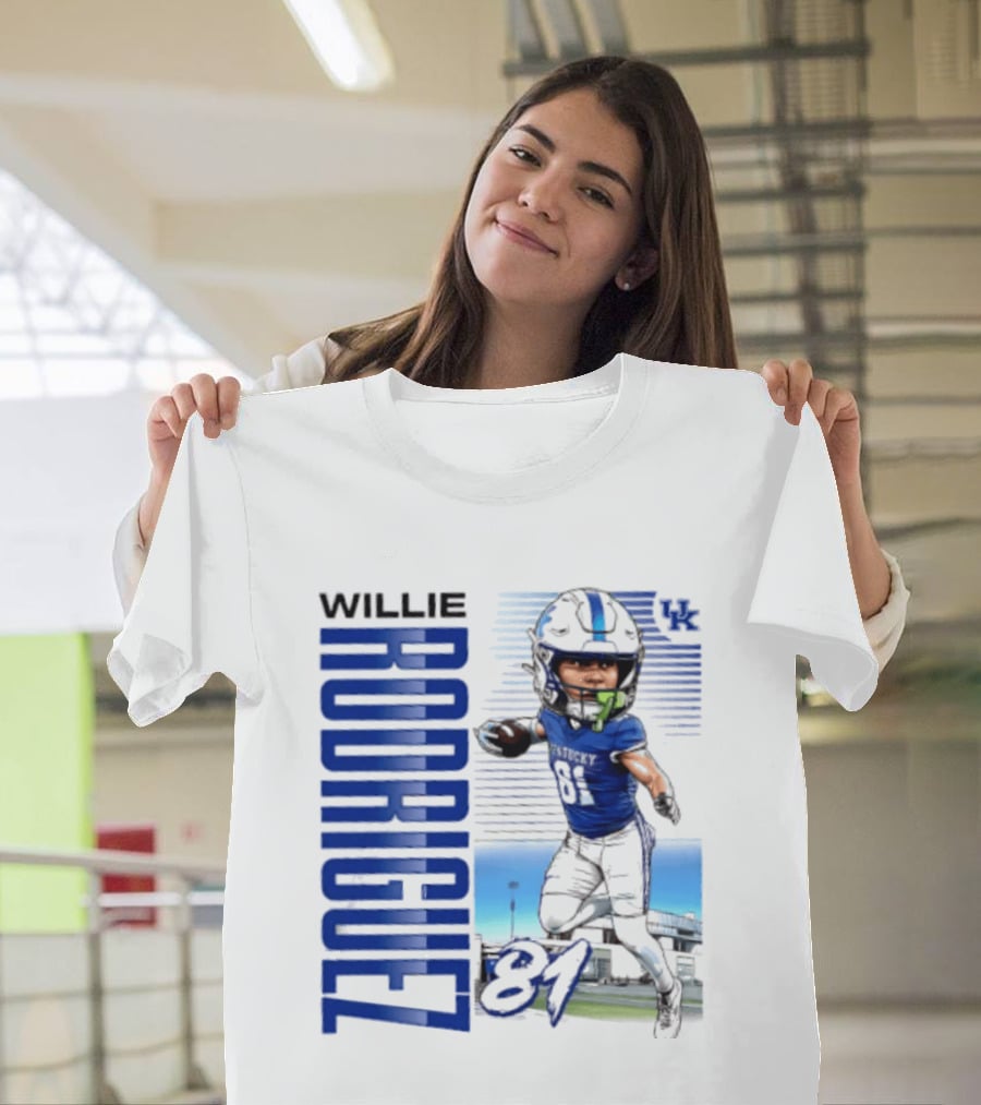 Willie Rodriguez 81 Kentucky Wildcats NCAA Football Player Name Caricature T-Shirt