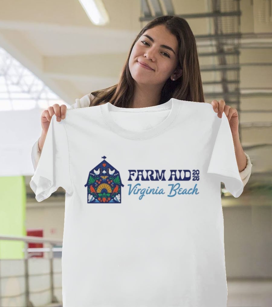 Farm Aid 2026 Virginia Beach Stained Glass Barn Sunflowers Doves T-Shirt